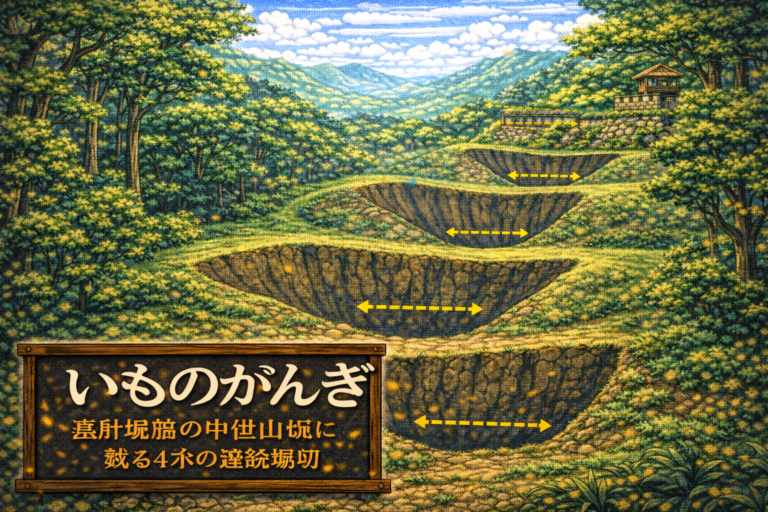 古代山城・基肄城を利用した中世山城・木山城跡に残る4本の連続堀切を、次のうち何と呼ぶか？